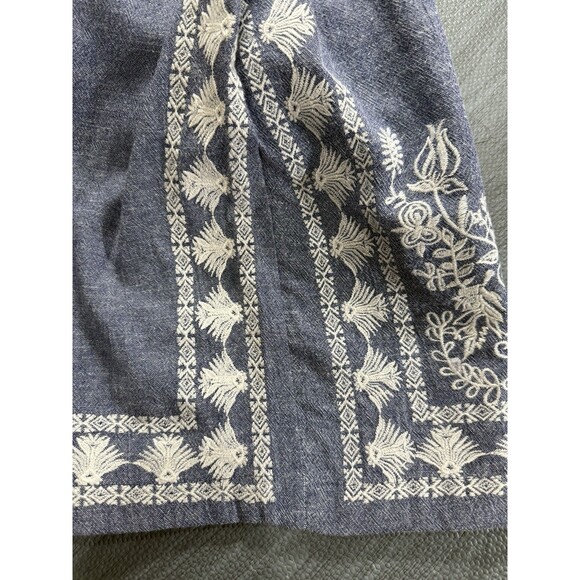 THML Linen Cotton Denim Wide Leg Pant With Embroidered Lace Design Medium - Picture 2 of 9